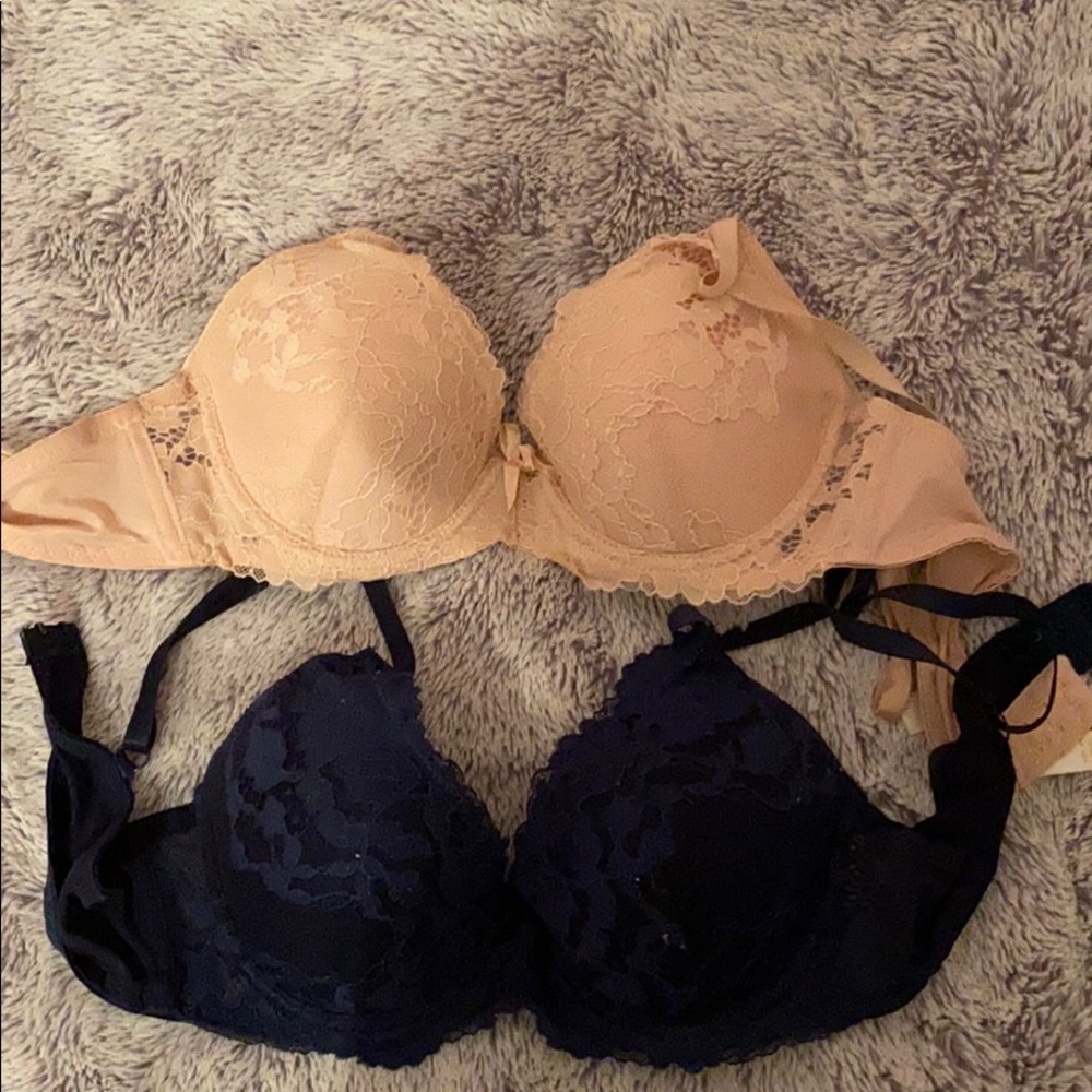 Adrienne Vittadini Navy and Blush Lace Bras